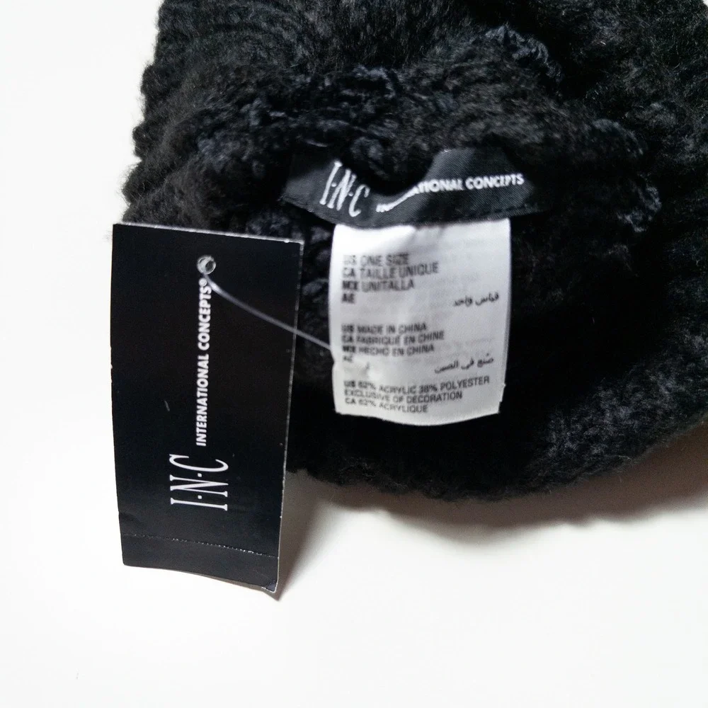 INC International Concepts Womens Beanie One Size Black Multi Pom Pom Knit Hat